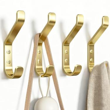 Imagem de susswiff Ganchos de parede para pendurar: 9 kg Cabide resistente para mochila, toalha, bolsa, para armário, banheiro, porta, cogumelo, ouro escovado, pacote com 4, 9,5 cm