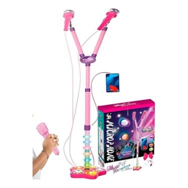 Imagem de Brinquedo Microfone Duplo Pedestal Luz Infantil Menina Mp3