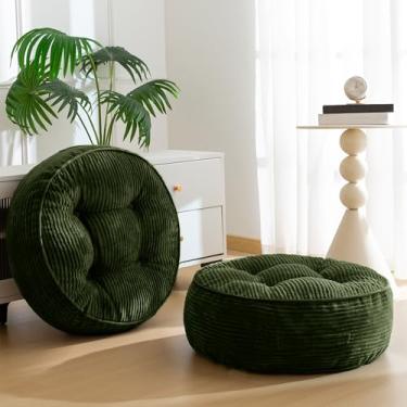 Imagem de Almofada de chão lavável de 20 cm para adultos, almofada de meditação, grande e redonda, capa de veludo cotelê tufada removível, para sala de estar ou ioga, 55 x 55 cm, pacote com 2, lavável na