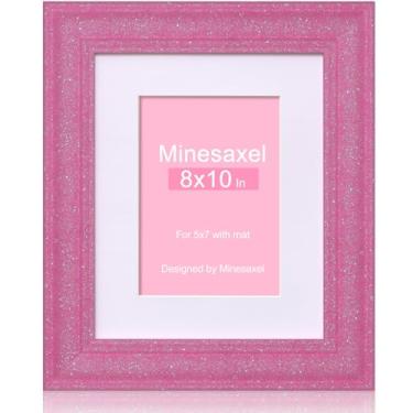 Imagem de Minesaxel Moldura rosa com glitter 20 x 25 cm para 13 x 17 cm com tapete, molduras brilhantes de vidro real HD, colorido, fofo, divertido ou exclusivo, moldura de arte 20 por 25 cm para mesa ou parede
