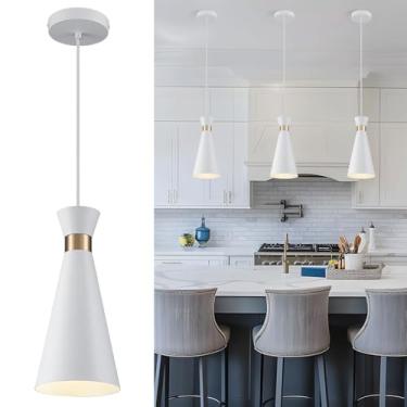 Imagem de Alynzee Luminárias Pendentes Brancas Para Ilha De Cozinha, Luminária Moderna Sala Jantar, Pacote Com 1, Minilustres 5,2 Pol. Funil, Altura Ajustável, Brilho, Iluminação Suspensa Bar, Pia
