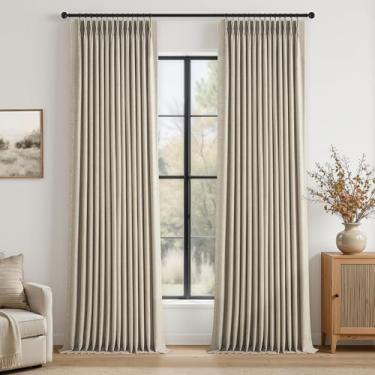 Imagem de Cortinas de linho 100% blackout extralongas de 272 cm de comprimento para sala de estar, janela grande com anéis de ganchos, cortinas plissadas de teto ao chão, bloqueio de frio, acústica pesada