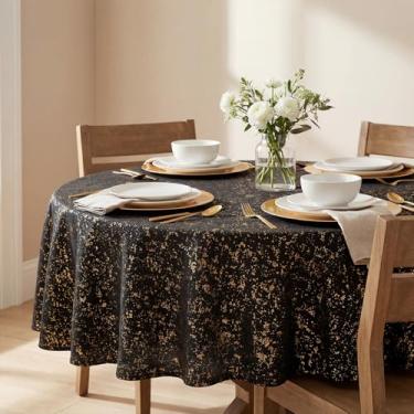 Imagem de Horaldaily Toalha de mesa redonda de veludo preto 152 cm x 152 cm, toalha de mesa redonda sólida com lantejoulas douradas, capa de mesa de Natal para casamento, festa, banquete e eventos