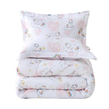 Imagem de Yibeizi Conjunto de edredom para cama de casal, leve, com estampa de unicórnio para todas as estações, fofo, rosa, microfibra, respirável, hipoalergênico, macio, Oeko-Tex, conjunto de edredom