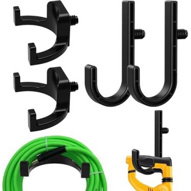 Imagem de Pacote com 4 ganchos para galpões de armazenamento resistentes para ferramentas de jardim, ganchos de armazenamento em forma de J U para pás, ancinhos, vassouras, acessórios de organização de galpão