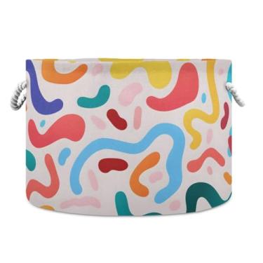 Imagem de JUZIHAI Cesta de armazenamento dobrável de padrão abstrato cesto de roupa suja para bebê, cobertor com alças de corda de algodão, caixa de brinquedos dobrável, organizador de armário para quarto