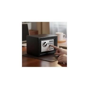 Imagem de Cofre Digital Eletrônico com Teclado, Aço Laminado, Preto, 17x23x17cm, Senha Digital e Chave de Emergência