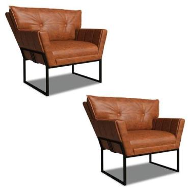 Imagem de Poltrona Sala Industrial Preto Kit 2 Anitta Sintético Pu Nozes D03 - D