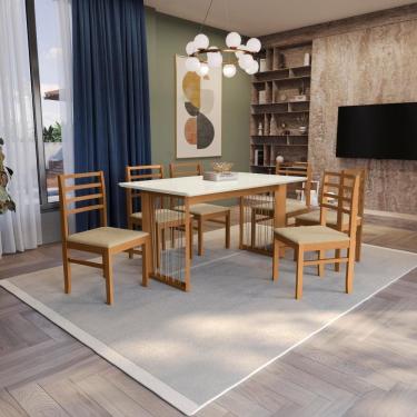 Imagem de Conjunto Sala De Jantar Elisa Em Madeira Maciça 6 Cadeiras Boucle Bege