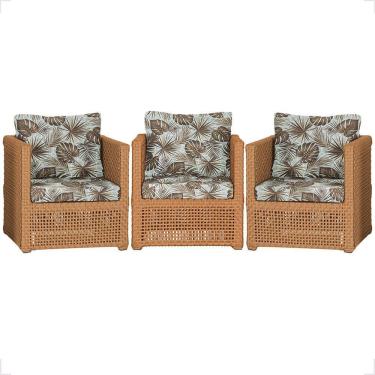 Imagem de 3 Poltronas Madri Alumínio Corda Náutica Estofado 6 Trama Terra Cota