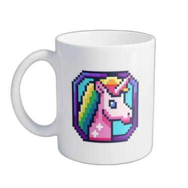 Imagem de Caneca Xícara de Café Porcelana 300ml Unicórnio Pixelado Retro