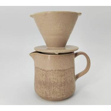 Imagem de Polydremio Conjunto de cafeteira de cerâmica - Caneca de 300 ml com gotejador e 100 filtros pequenos de cone, marrom