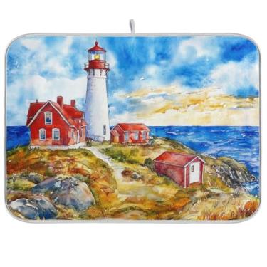 Imagem de Tapete de secagem rápida, tapete de café de microfibra azul farol, escorredor de pratos reversível, acessórios de cozinha, 45 x 61 cm