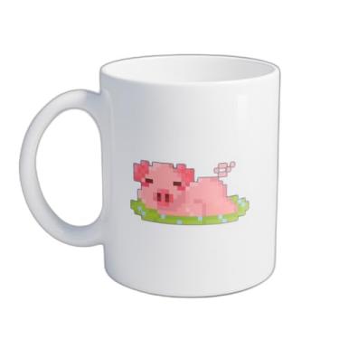 Imagem de Caneca Xícara de Café Porcelana 300ml Com Desenho Arte De Pixel De Porquinho