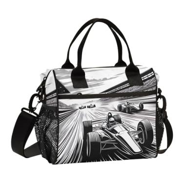 Imagem de ODAWA Lancheira preta de carro de corrida para mulheres, reutilizável, isolada, lancheira para crianças, meninas, meninos
