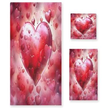 Imagem de Wassud Conjunto de 3 toalhas de banho Heart Love Valentines super macias e absorventes para banheiro, toalhas de banho de secagem rápida, toalha de banho para academia, spa, hotel