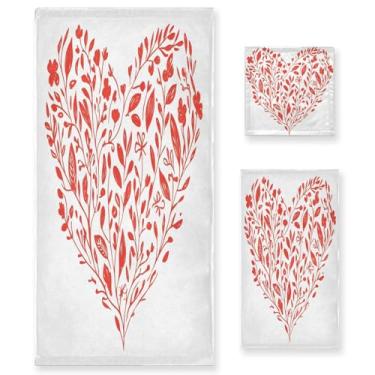 Imagem de Wassud Conjunto de 3 toalhas de banho de coração floral para dia dos namorados, toalhas super macias e absorventes para banheiro, toalhas de banho de secagem rápida, toalha de banho para academia, spa