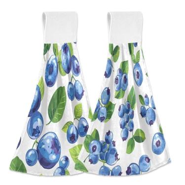 Imagem de SEHANY Toalhas de cozinha de mirtilo de frutas toalha de mão pendurada com laço e gancho, 2 peças de toalhas de mão absorventes macias para banheiro cozinha decoração de bar de chá