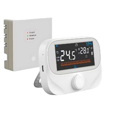 Imagem de Termostato para Aquecimento de Caldeira Residencial com Controle WiFi RF433 Distância Sem Fio 980 pés por APP e Voz Tela Digital LED Programável Relatório do Tempo Botão Ajustável