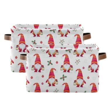 Imagem de Cestas para roupas – Caixas organizadoras de tecido de 36 cm x 26 cm para prateleira de armário e organização de casa, gnomo de Natal, vermelho, branco, pacote com 2