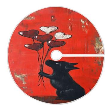 Imagem de Wassud Saia de árvore de Natal com balão de coração e cachorro decorações de árvore de Natal, enfeites de Natal, tapete de árvore pequena para decoração de festa de ano novo, 91 cm