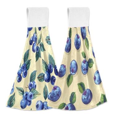 Imagem de SEHANY Toalhas de cozinha de mirtilo de frutas toalha de mão pendurada com laço e gancho, 2 peças de toalhas de mão absorventes macias para banheiro cozinha decoração de bar de chá
