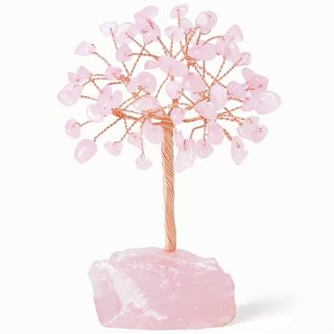 Imagem de YATOJUZI Árvore de cristal de quartzo rosa natural decoração de mesa de escritório decoração de cubículo acessórios de meditação dinheiro fengshui árvores da vida presentes para mulheres 10 a 11,5 cm