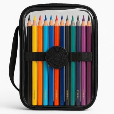 Imagem de Estojo Escolar Transparente Preto Grande Feminino Masculino Resistente