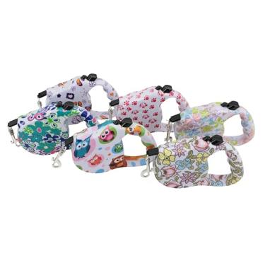 Imagem de Lovely Vibe Guia Retrátil para Cães, 5 Metros, Fita de Poliéster Durável, Sistema de Bloqueio, Gancho de Alumínio, Estampas Floridas Variadas, Suporta até 25 Kg