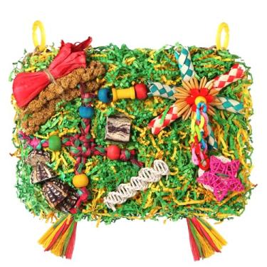 Imagem de Brinquedos de periquito, papagaios de tamanho grande, gaiola de forragem e trituração, brinquedos para pendurar com tapete de alga marinha para periquitos, calopsitas, periquitos, papagaios pequenos e