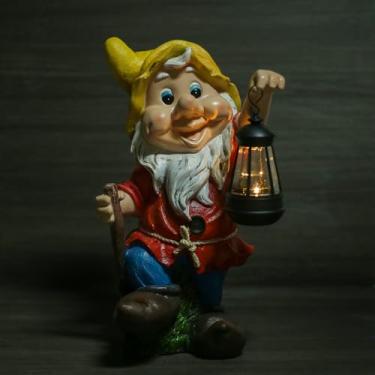 Imagem de GKWRZXBK Estátuas de jardim de gnomos solares, lanterna de cogumelo e luzes solares, decorações de arte de jardim ao ar livre para jardim pátio gramado 15,89 cm x 22 cm x 19 cm