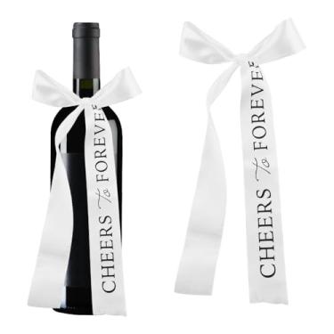 Imagem de Decoração de fita para festa de casamento vinho champanhe buquê decoração branco Cheers to Forever fitas de cetim para noivado, chá de panela, lembrancinhas, cadeira, taças de vinho, acessórios de