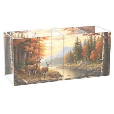 Imagem de TSENQUE Pintura engraçada cervo outono floresta suporte de lápis bonito para mesa suporte de lápis personalizado organizador de canetas, canetas, marcador, arte Caddy decorativo material de escritório