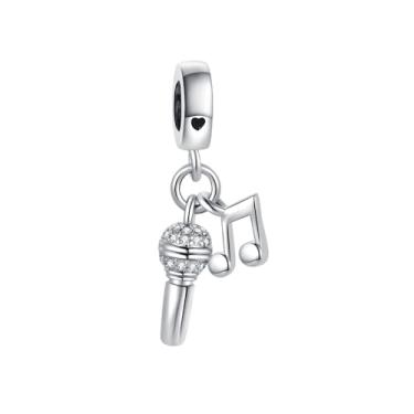 Imagem de Pingente de notas musicais com microfone cantando, serve para pulseiras Pandora berloques de Natal, aniversário, joias de presente para mulheres, filha, irmã, sobrinha, neta