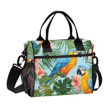 Imagem de GAIGEO Lancheira térmica tropical papagaio e flor com alças, lancheira com bolsos laterais, lancheira isolada para mulheres, M