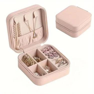 Imagem de Porta Jóias Portátil Viagem Couro Estojo Pequeno Colar Brinco Moeda Re