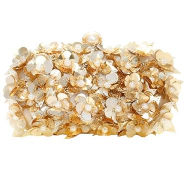 Imagem de Bolsa clutch feminina de lantejoulas brilhantes com corrente removível - elegante bolsa formal para casamento, coquetel, festa de formatura, Dourado, Compact