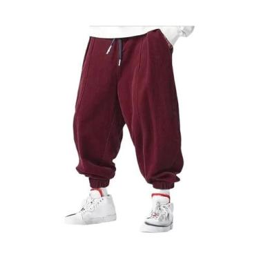 Imagem de Calças De Moletom Masculinas Largas Com Cordão Em Veludo Cotelê Para P