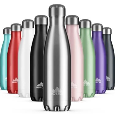 Imagem de Mont-Clair Garrafa de água de aço inoxidável, isolada a vácuo + livre de BPA, garrafa de bebidas quentes e frias 12h 24h, garrafa de água de metal 500 ml, à prova de vazamento, ideal para adultos,