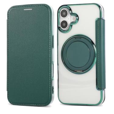 Imagem de Capa carteira para iPhone Air com 3 compartimentos para cartão, bloqueio RFID, suporte de anel giratório de 360° e compatibilidade magnética, capa traseira transparente à prova de choque, suporta