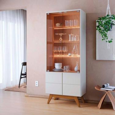 Imagem de Cristaleira Noronha 71cm 4 Portas De Giro Off White Matte/freijo - Ssx Multicoisas