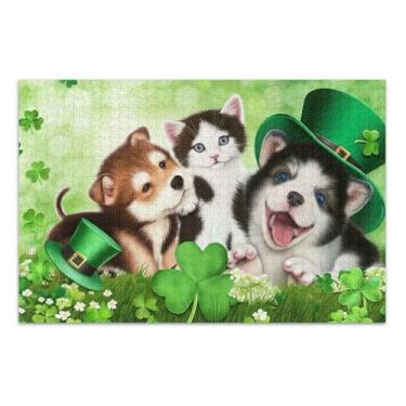 Imagem de Quebra-cabeças para adultos 500 peças presentes de tecnologia de jogo Dia de São Patrício filhote de cachorro fofo gatinho homens presentes exclusivos arte animal flor, 50 x 37 centímetros
