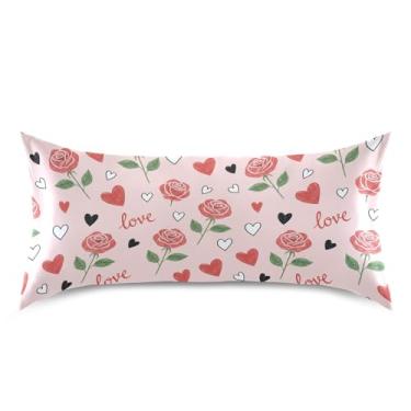 Imagem de Wassud Fronha de cetim rosa amor dia dos namorados para cabelo e pele fronhas de seda lisa king size fronhas respiráveis com fecho de envelope