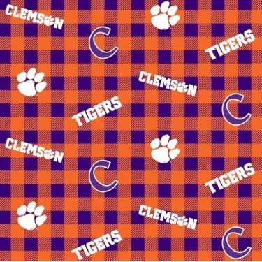 Imagem de Clemson University Tigers Buffalo Plaid Tecido 100% algodão oficialmente licenciado pela Sykel Enterprises – 1 jarda pré-cortado