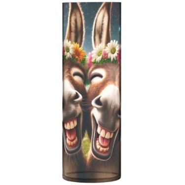 Imagem de Vaso de flores cilíndrico de animais engraçados de burro fofo decorativo personalizado grande vaso de outono floral de plástico decoração de outono para quarto, 30 cm x 9,9 cm