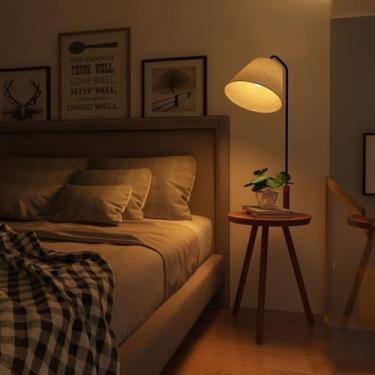 Imagem de Luminária de chão tripé de madeira, luminária de estudo moderna de meados do século XX para sala de estar, escritório e sala de estudos, cúpula de linho cor creme com base E27, luminária alt