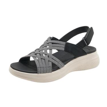 Imagem de Sandália feminina lisa com boca de peixe para mulheres, sem cadarço, com palmilha macia, leve para casa e passeios, Preto, 34