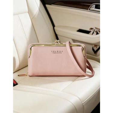 Imagem de Bolsa tiracolo feminina de couro rosa claro, suporte de telefone de grande capacidade e bolsa de pulso