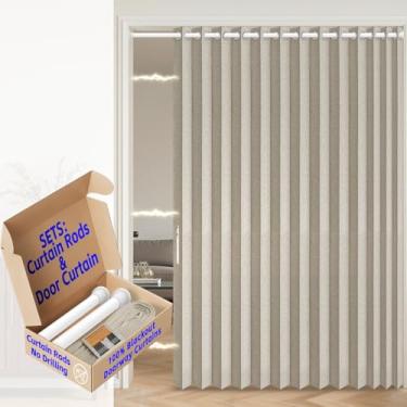 Imagem de AJAZZ Cortinas de porta sanfonadas 100% blackout para quarto, conjuntos de cortina de porta incluídos, 1 pacote, L 185 x C200 polegadas, branco creme