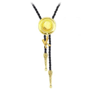 Imagem de JPJZY BRBAM Pingente Bolo Tie Western Cowboy Hat e Letra 3D Letra Bolo Tie Western Cowboy Colar de Couro Masculino, Metal